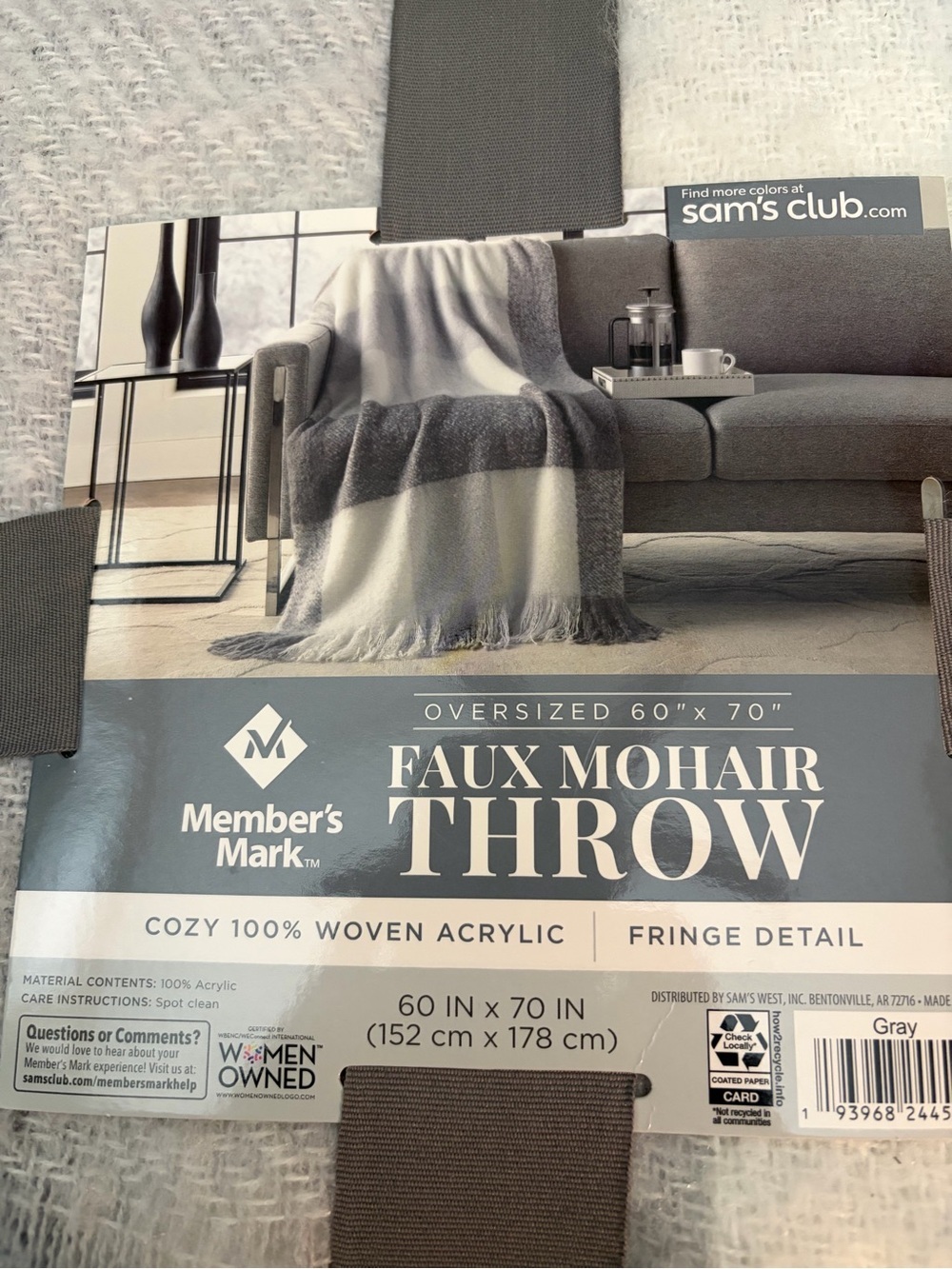Member's Mark Faux Mohair Throw Blanket - Gray & White NWT - Picture 2 of 3